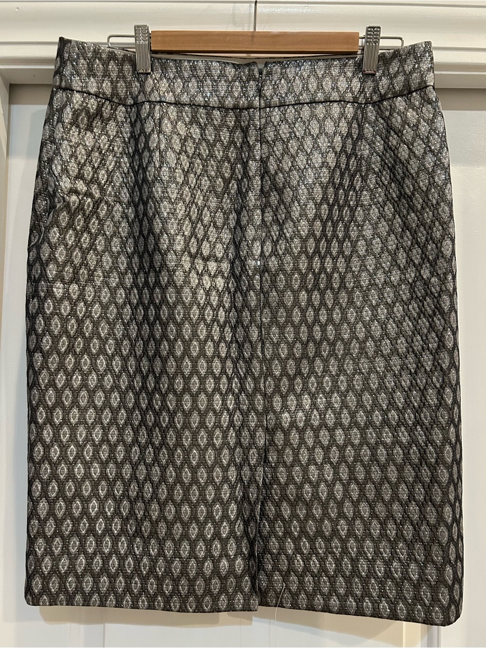 J. Crew Black and Gray Geometric Pencil Skirt with Shimmery Gold Threads